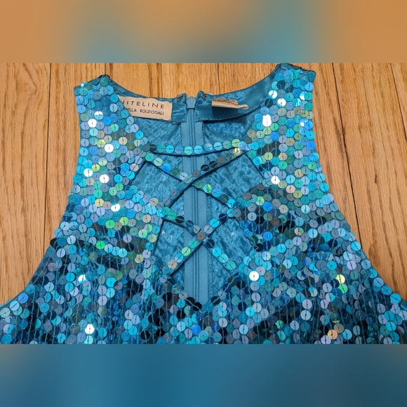 Niteline Vintage Blue Sequin Evening Cocktail Clubbing Mini Dress sz 10 - Picture 4 of 12